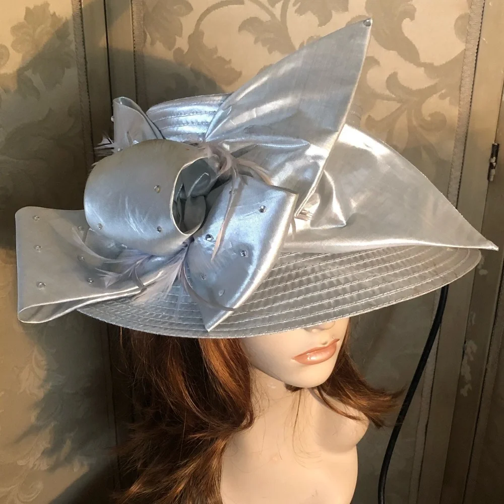 Vintage Wide Brim Silver Metallic Derby Hat - Picture 3 of 12